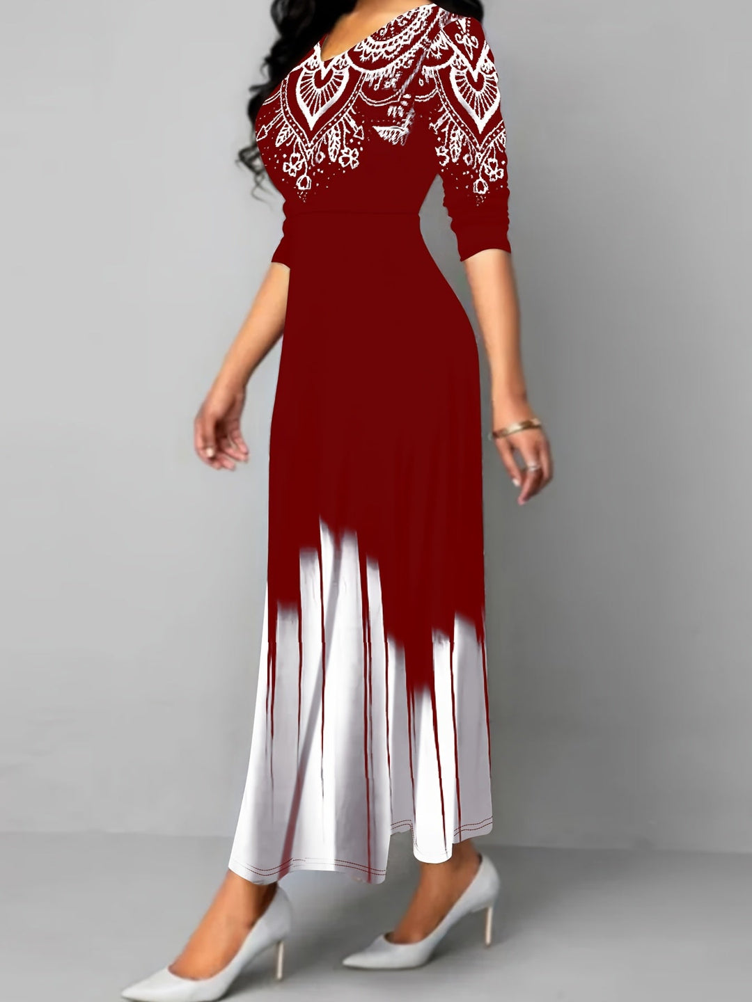 Nadia | Ornate Print Flared Maxi Dress
