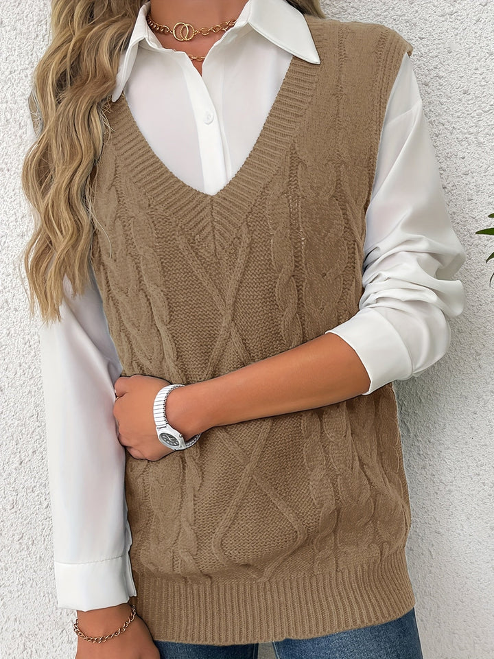 Cora | Cozy Cable-Knit V-Neck Jumper Vest