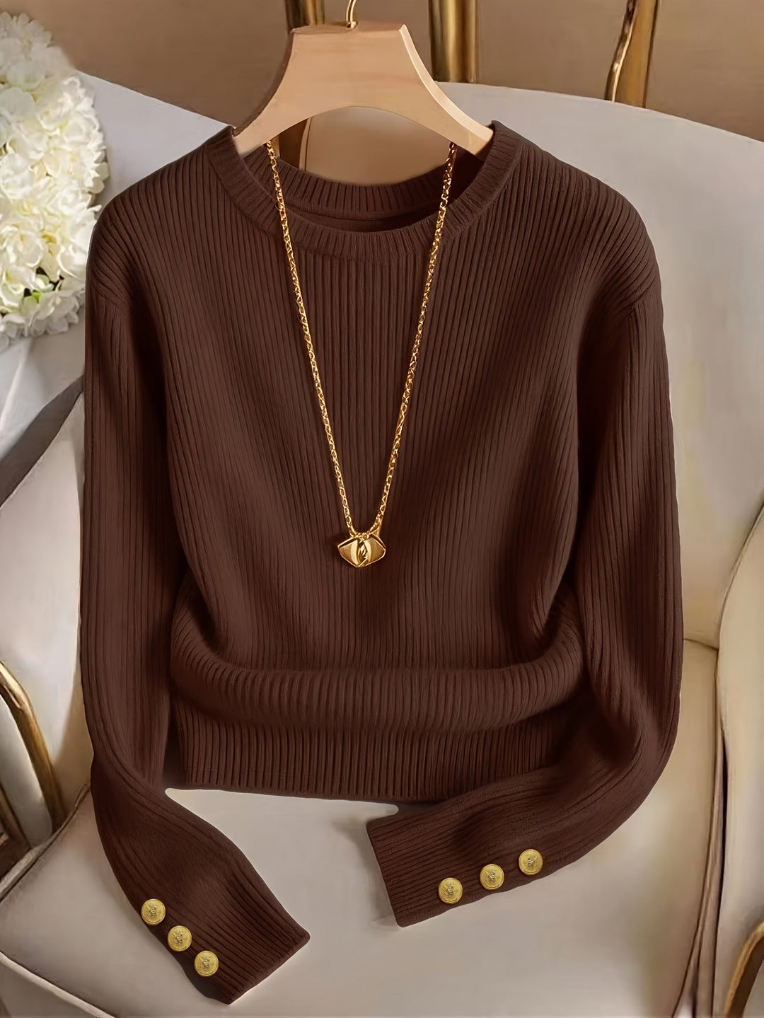 Gretchen | Ribbed Button-Cuff Jumper