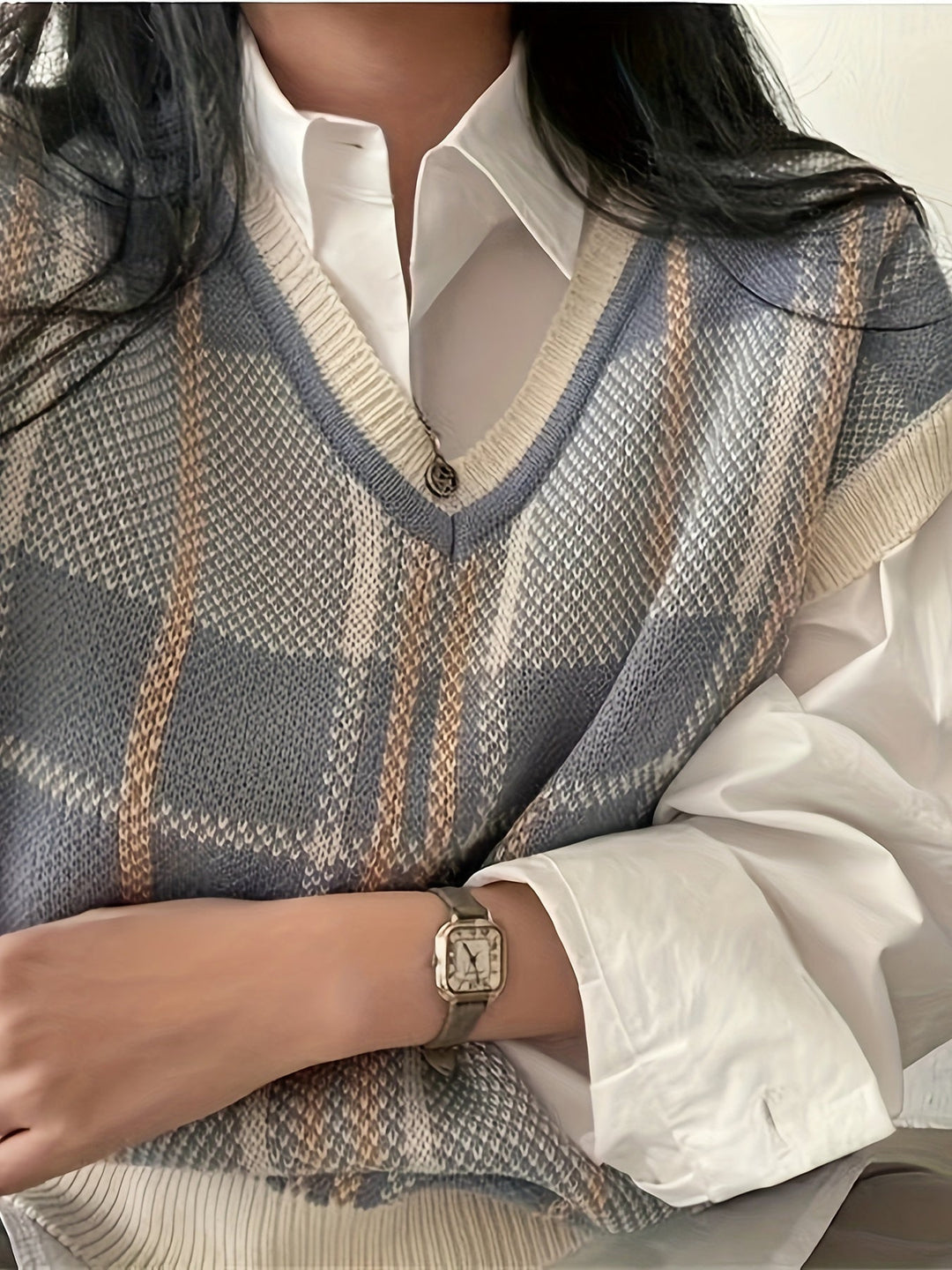 Marnie | Vintage Plaid V-Neck Jumper Vest