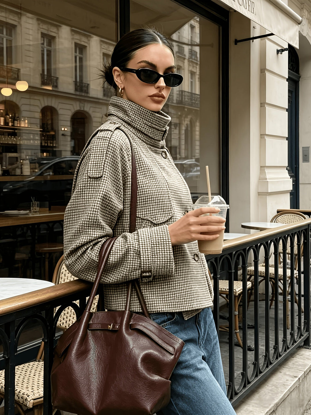 Marguerite | Stand-Collar Houndstooth Jacket