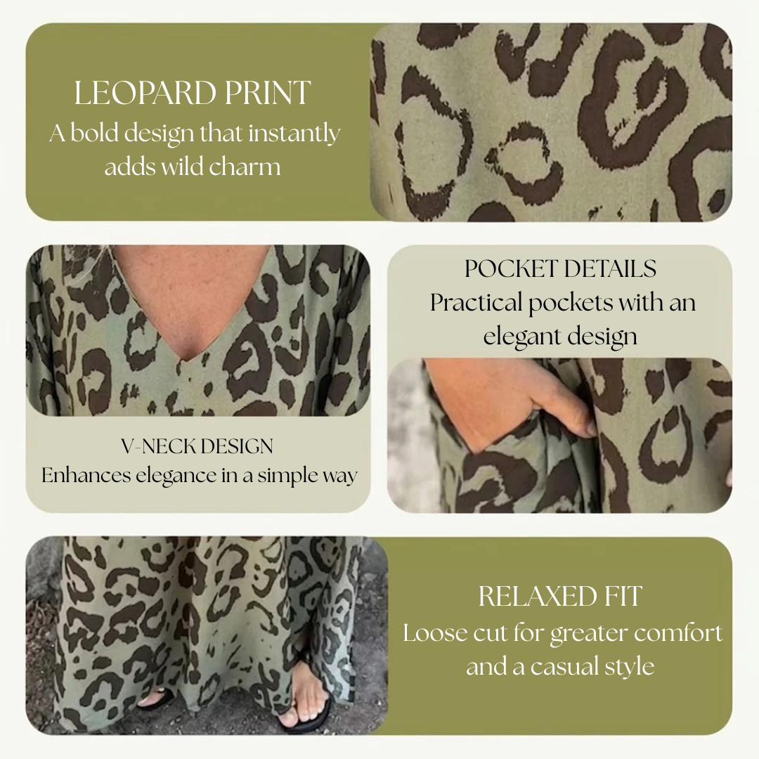 Sharon | Stylish Long V-Neck Leopard Dress