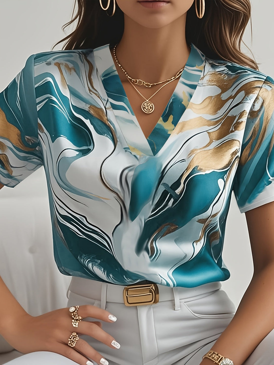Joanna | Artful Swirl-Print Blouse
