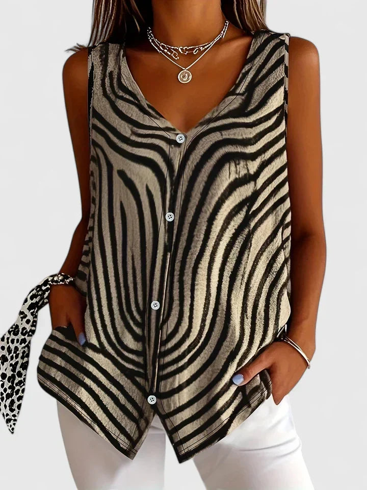 Brenda | Sleeveless Button-Front Blouse