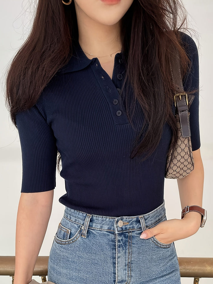 Meredith | Ribbed Collared Top