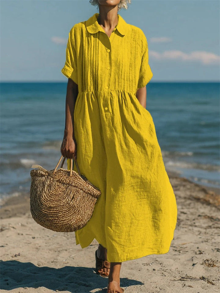 Rosemary | Pleated Collared Maxi Dress