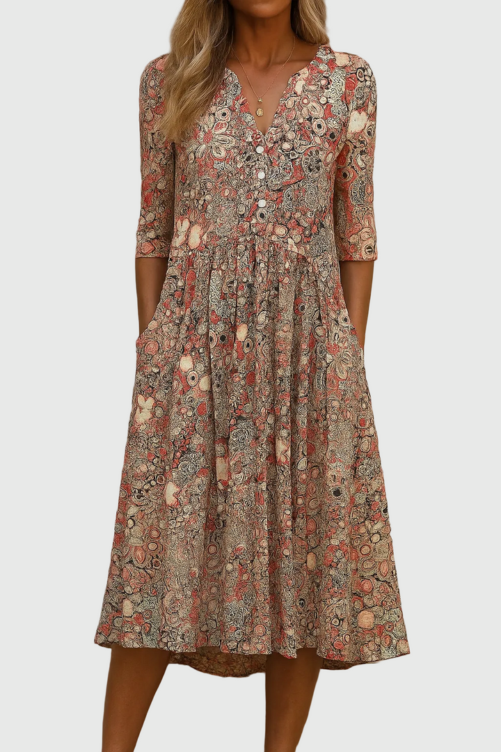 Karlie | Graceful V-Neck Elegance Midi Dress
