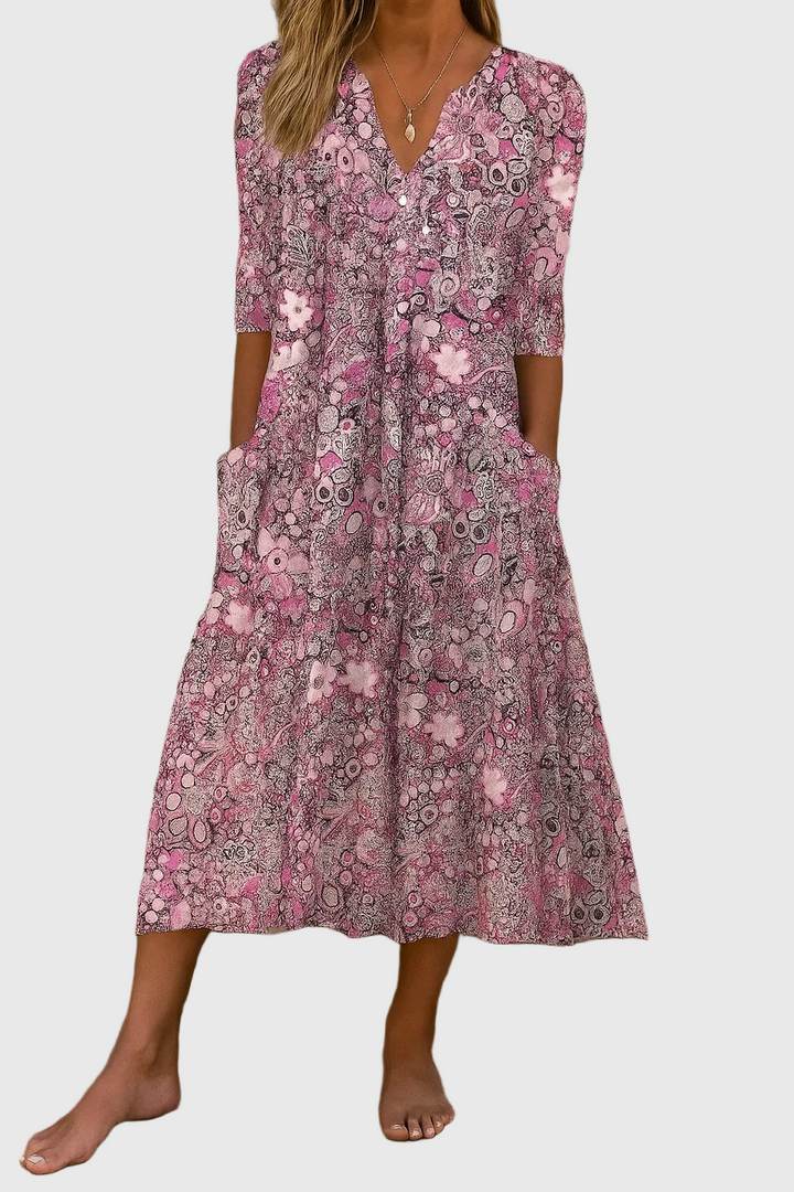 Karlie | Graceful V-Neck Elegance Midi Dress
