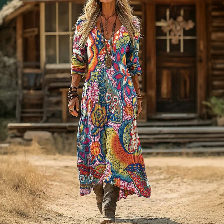 Natalie | Vintage Multicolour Long Sleeve Dress