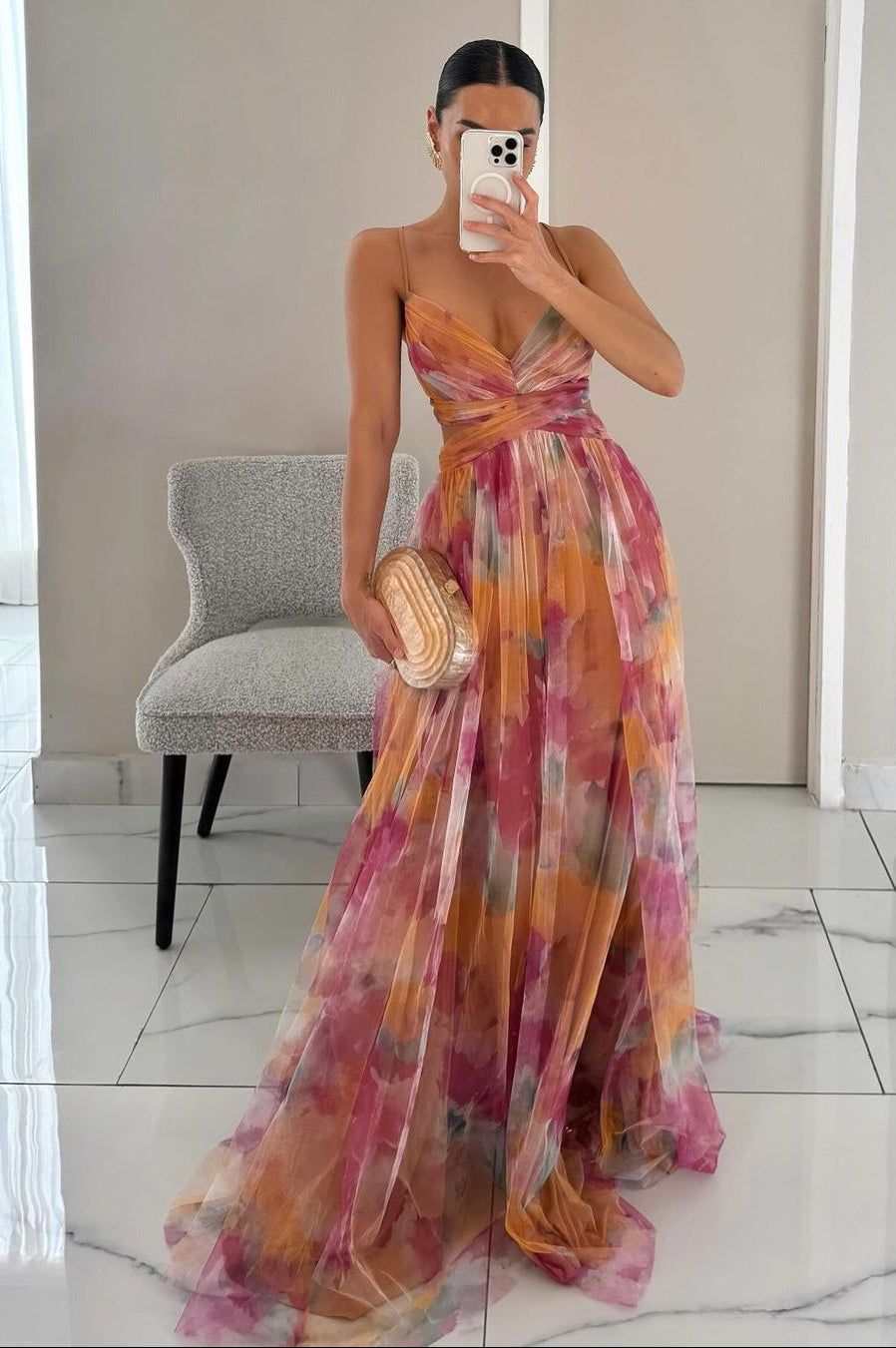 Amity | Elegant Sleeveless Floral Evening Dress
