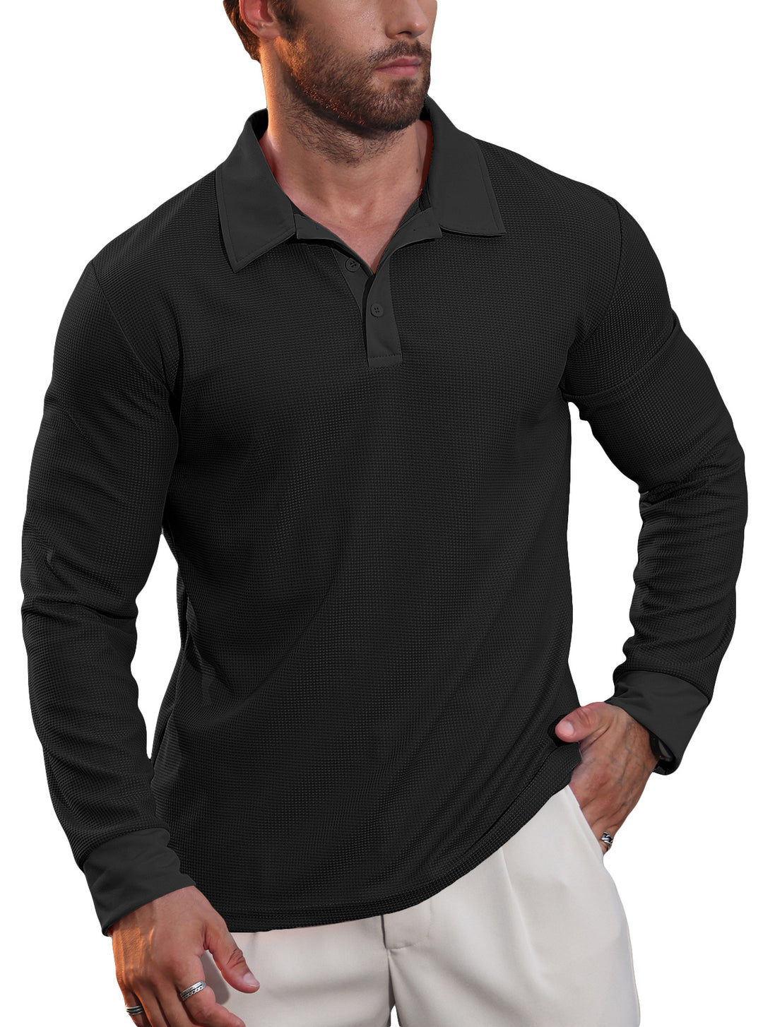 Gareth | Textured Long-Sleeve Polo Shirt