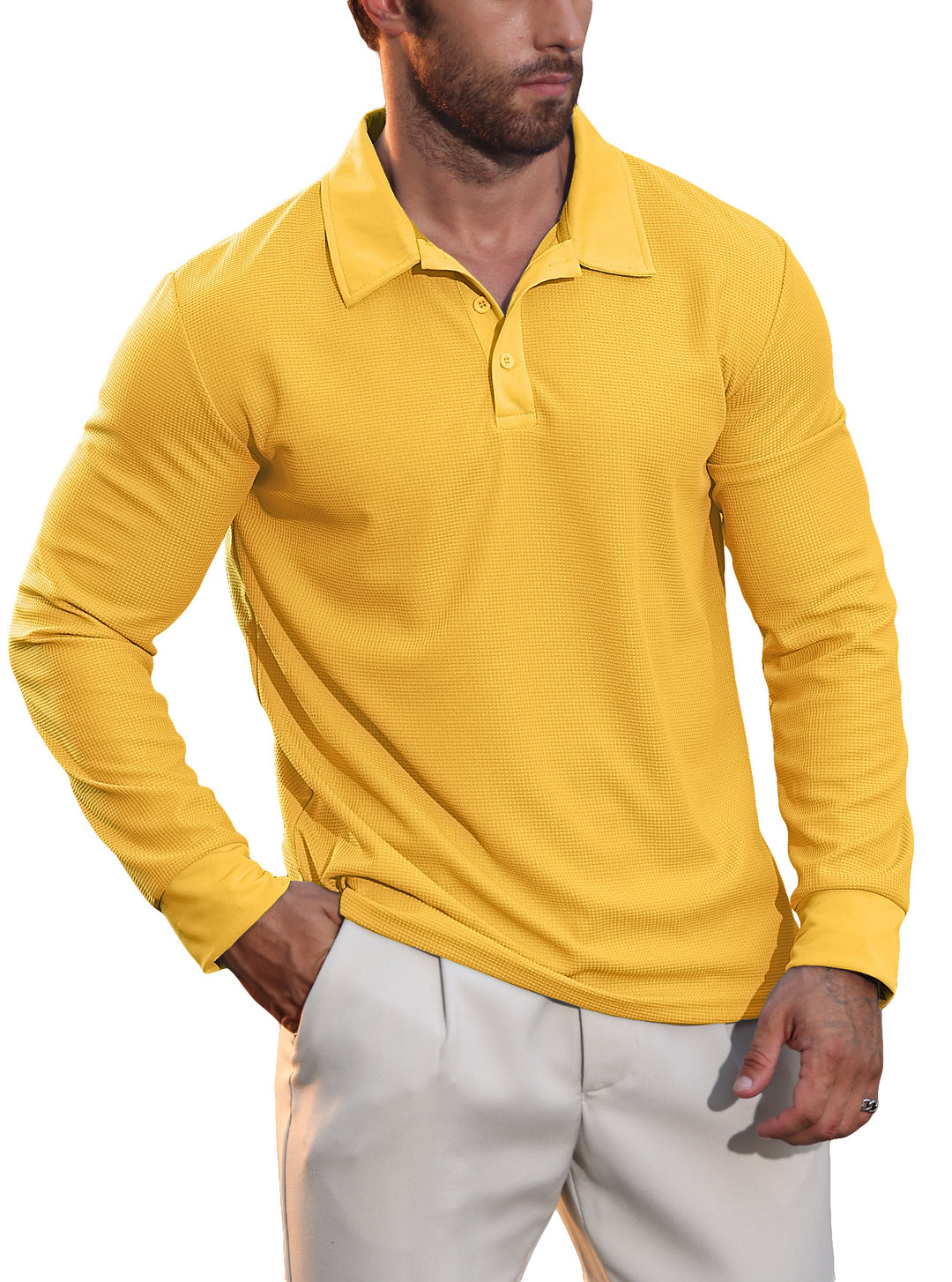 Gareth | Textured Long-Sleeve Polo Shirt