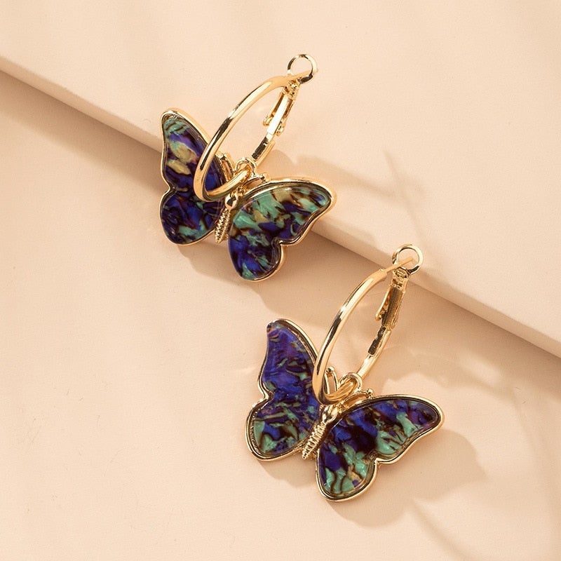 Tricia | Stylish Multicolour Butterfly Hoop Earrings