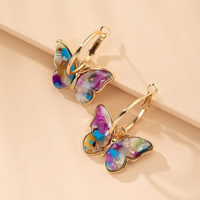 Tricia | Stylish Multicolour Butterfly Hoop Earrings