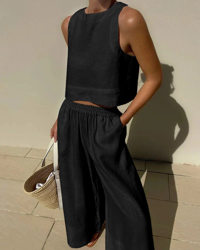 Karina | Casual Sleeveless Capri Trousers Set