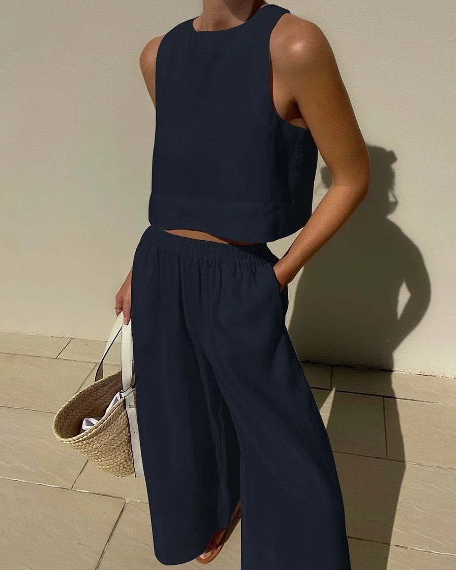 Karina | Casual Sleeveless Capri Trousers Set