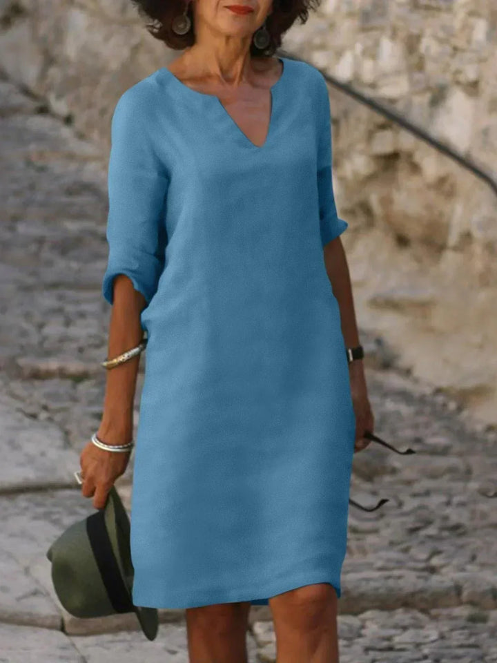 Harper | Elegant V-Neck Draped Midi Dress