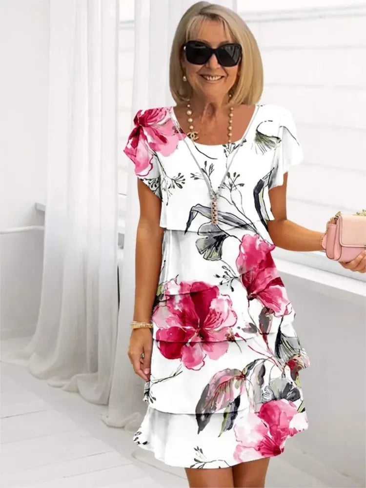Cynthia | Elegant Multicolour Ruffle Dress