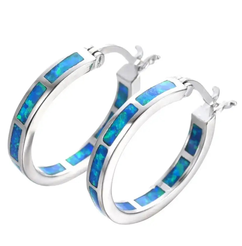Vicki | Elegant blue Fire Opal Hoop Earrings