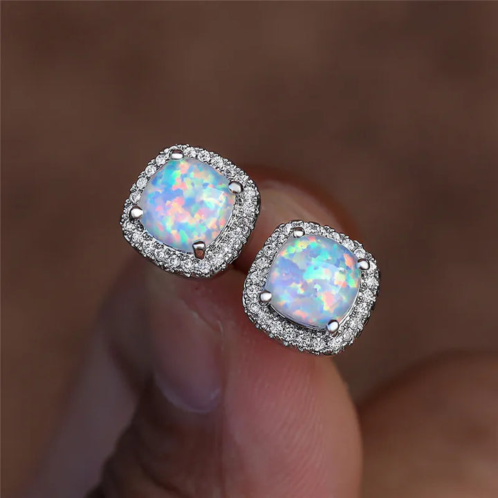 Rhonda | Elegant White Fire Opal Round Earrings