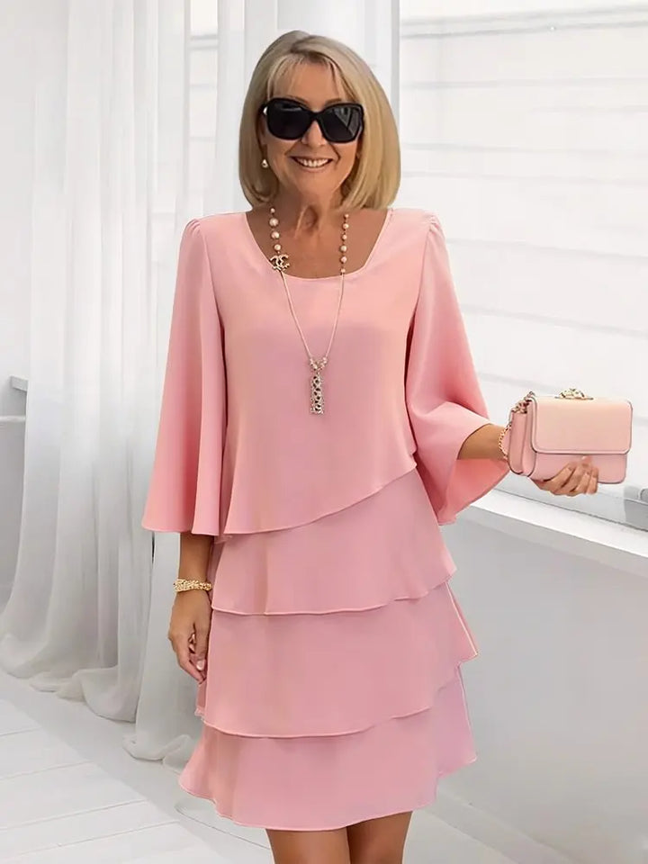 Catherine | Elegant Mid Sleeve Ruffle Dress