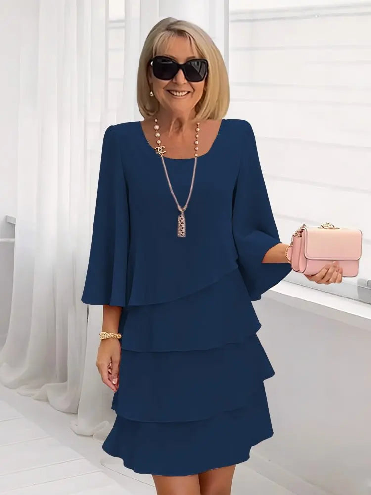 Catherine | Elegant Mid Sleeve Ruffle Dress