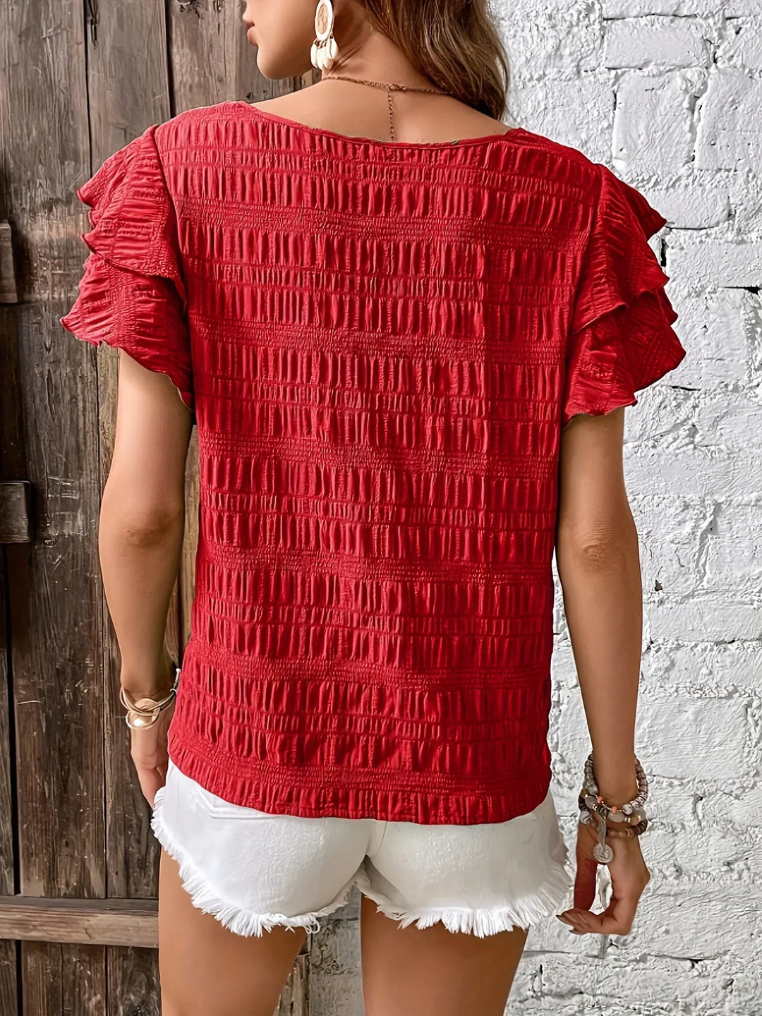 Annabel | Ruffle-Sleeve Textured Blouse