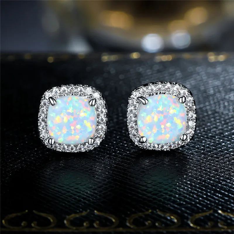 Rhonda | Elegant White Fire Opal Round Earrings