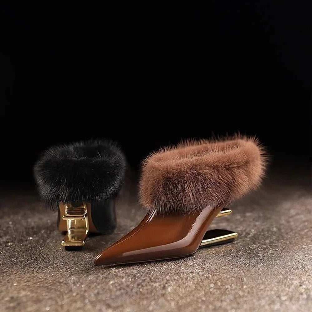 Beverly | Elegant Furry Pointed Heels