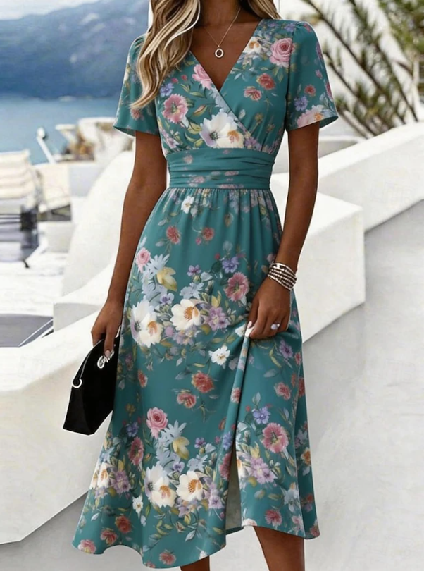 Gwendolyn | Elegant Floral Wrap Midi Dress