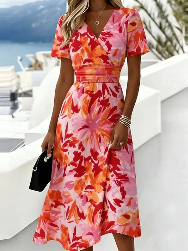 Gwendolyn | Elegant Floral Wrap Midi Dress