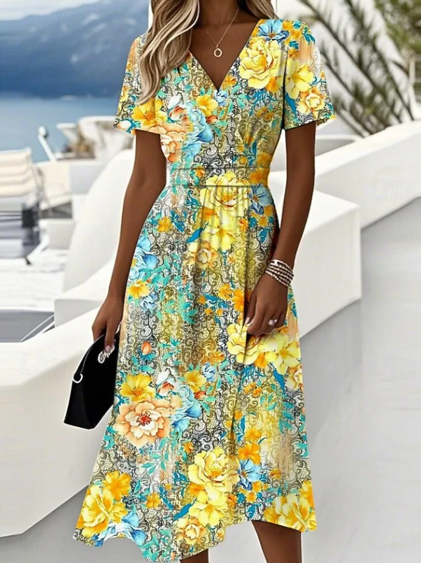 Gwendolyn | Elegant Floral Wrap Midi Dress