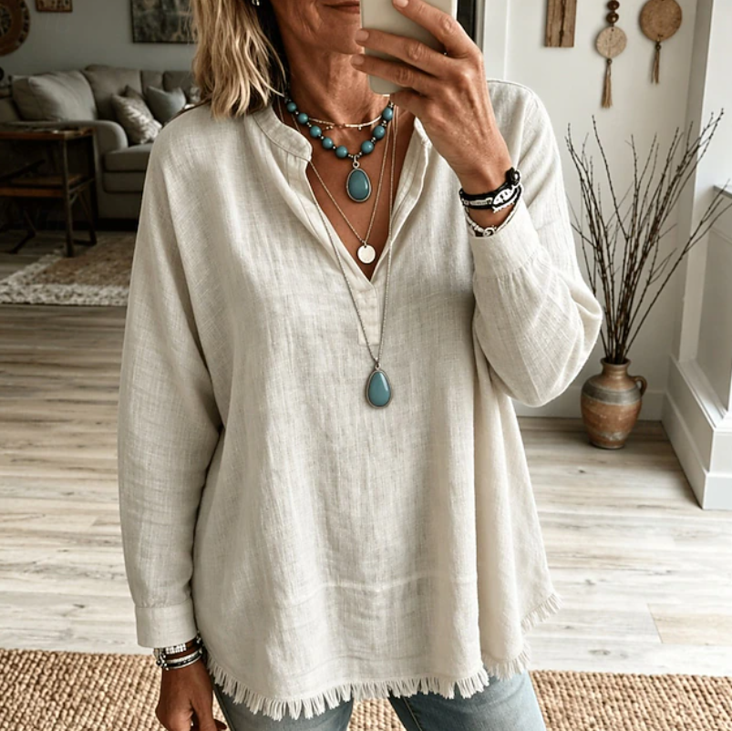 Olive | Relaxed V-Neck Tunic Blouse