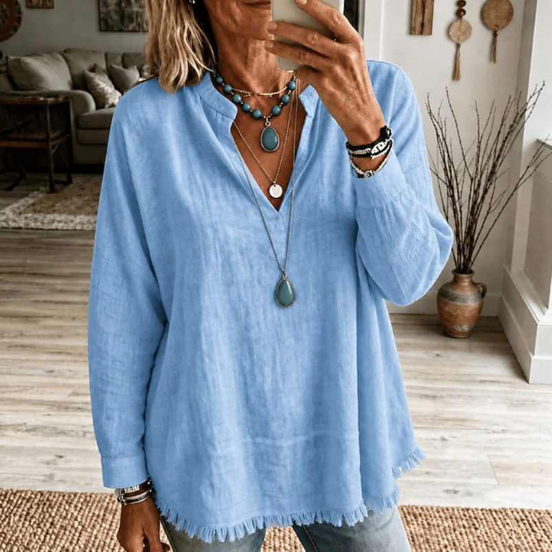Olive | Relaxed V-Neck Tunic Blouse