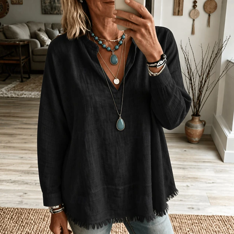 Olive | Relaxed V-Neck Tunic Blouse