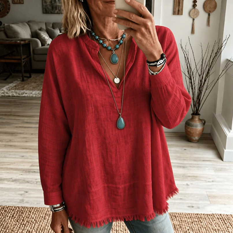 Olive | Relaxed V-Neck Tunic Blouse