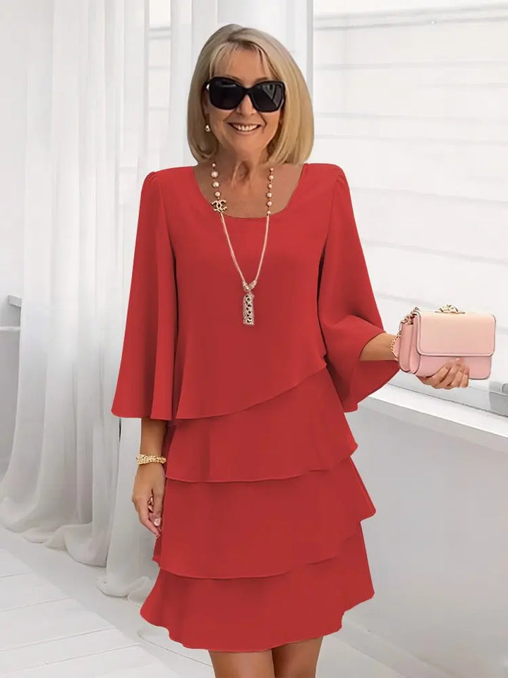 Catherine | Elegant Mid Sleeve Ruffle Dress