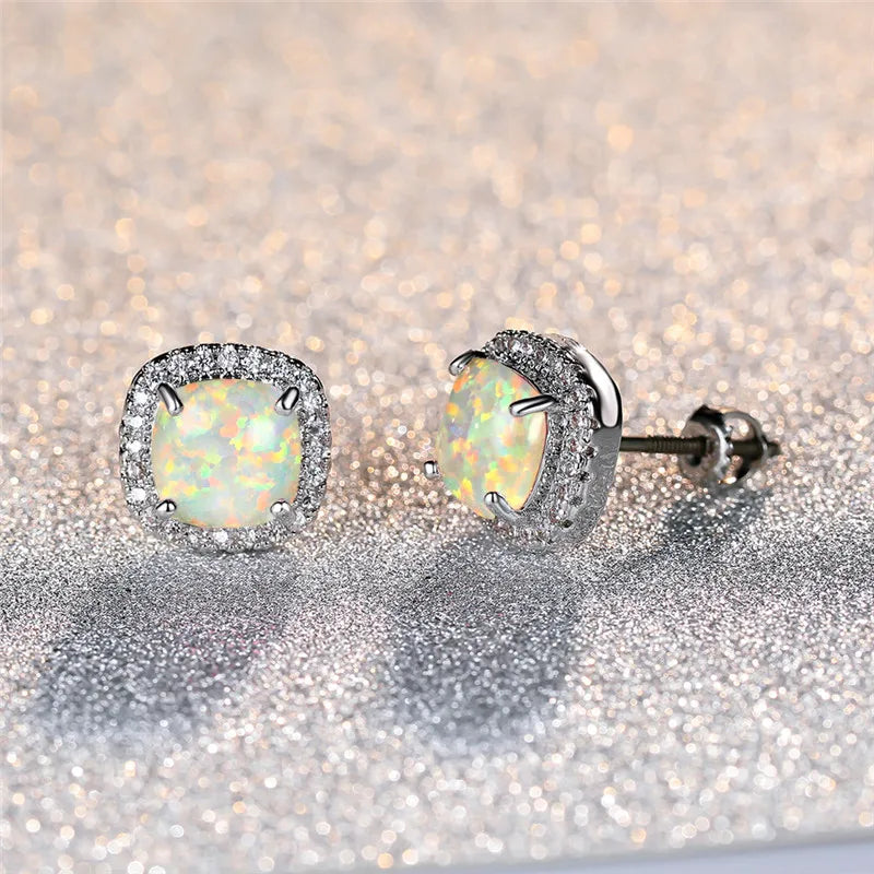 Rhonda | Elegant White Fire Opal Round Earrings
