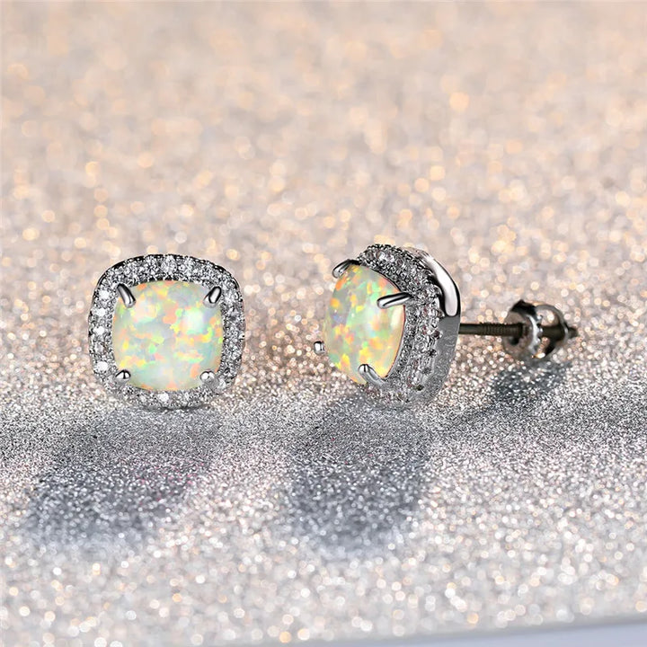 Rhonda | Elegant White Fire Opal Round Earrings