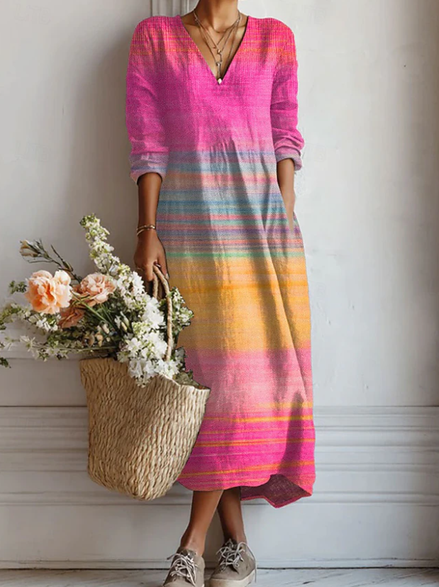 Danielle | Elegant V-Neck Multicolour Dress