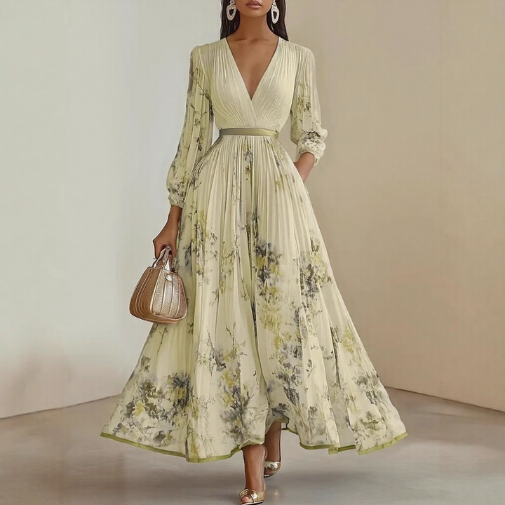 Alexia | Elegant Pleated Maxi V-Neck Dress