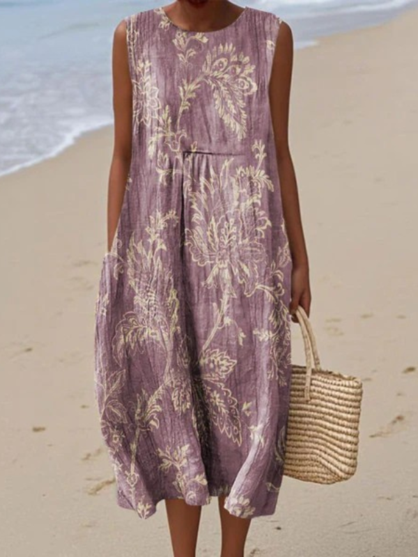 Cloveria | Vintage Floral Sleeveless Midi Dress