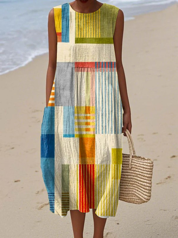 Matilda | Stylish Geometric Sleeveless Midi Dress