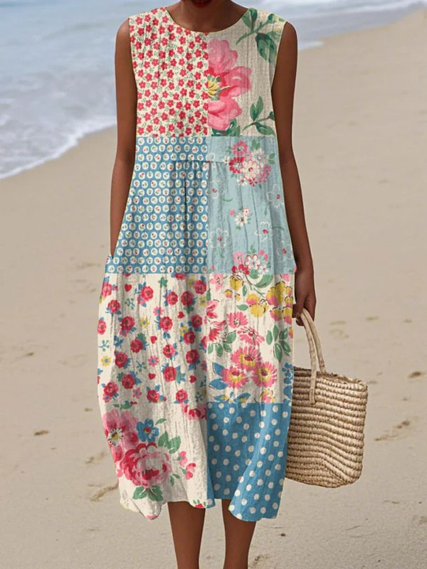 Maeve | Stylish Patchwork Midi Dress