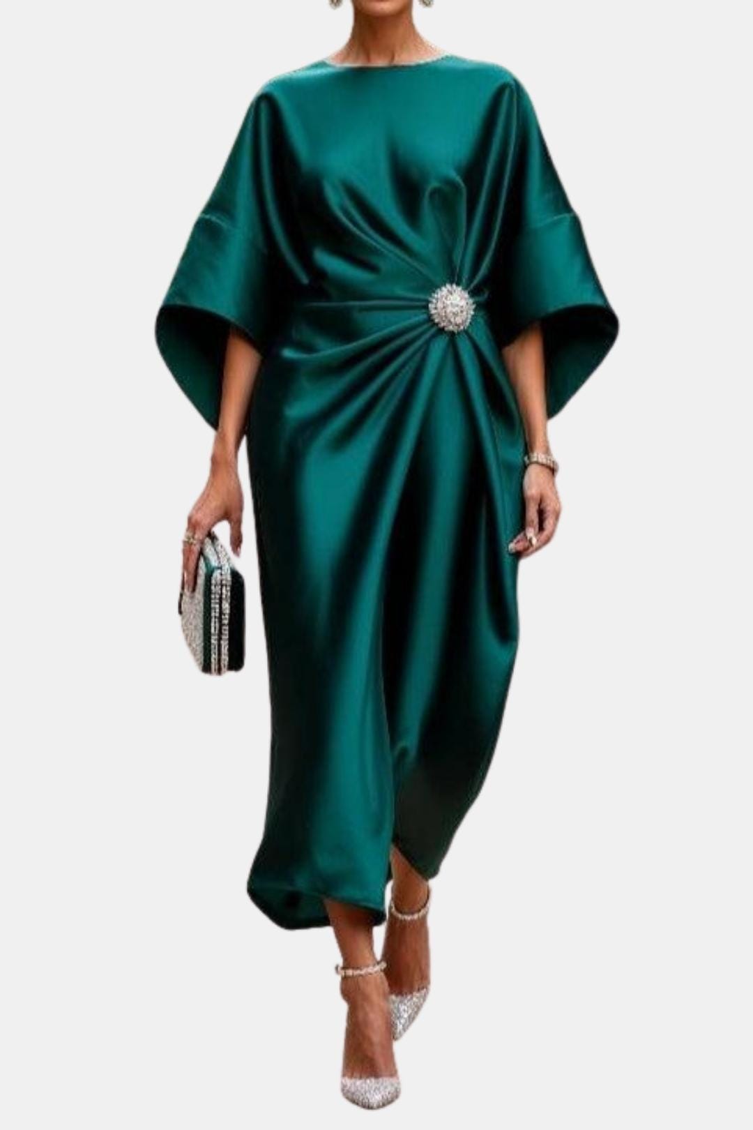 Naomi - Elegant Wide Sleeve Satin Dress