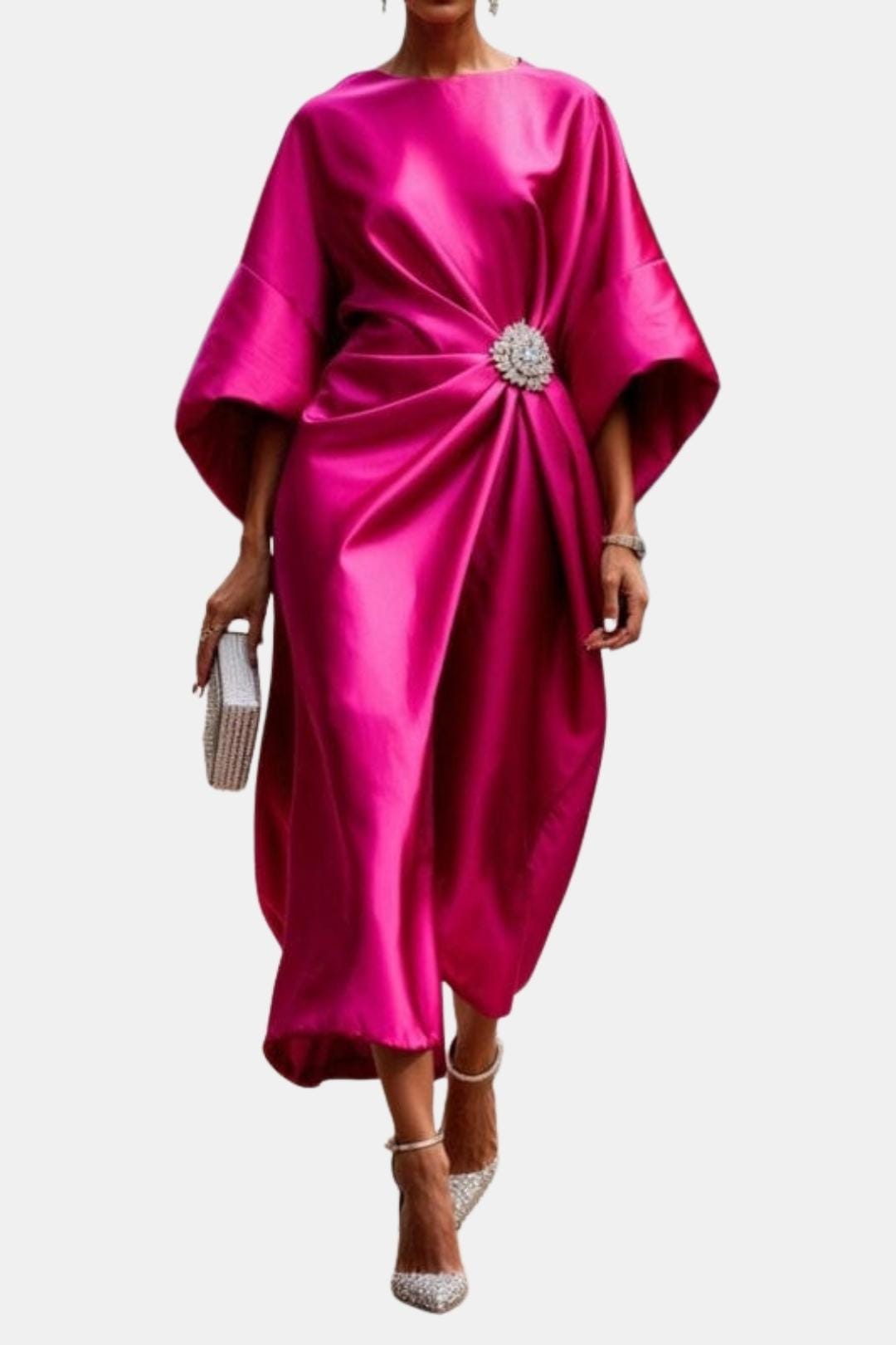 Naomi - Elegant Wide Sleeve Satin Dress