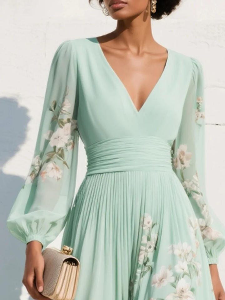 Monroe | V-Neck Chiffon Floral Midi Dress