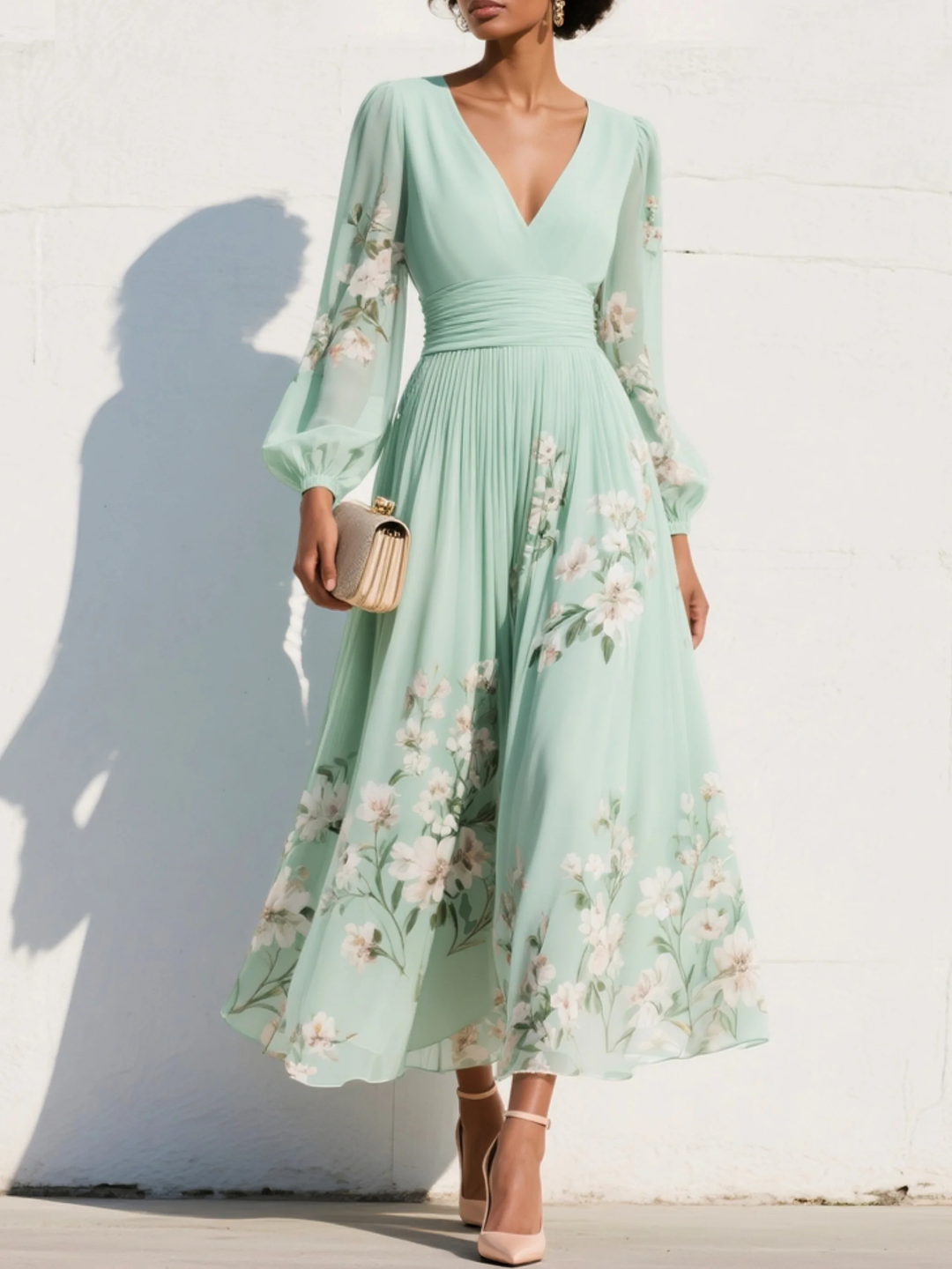 Monroe | V-Neck Chiffon Floral Midi Dress