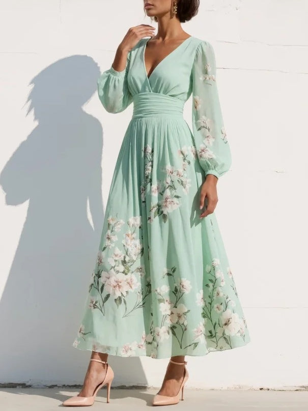 Monroe | V-Neck Chiffon Floral Midi Dress