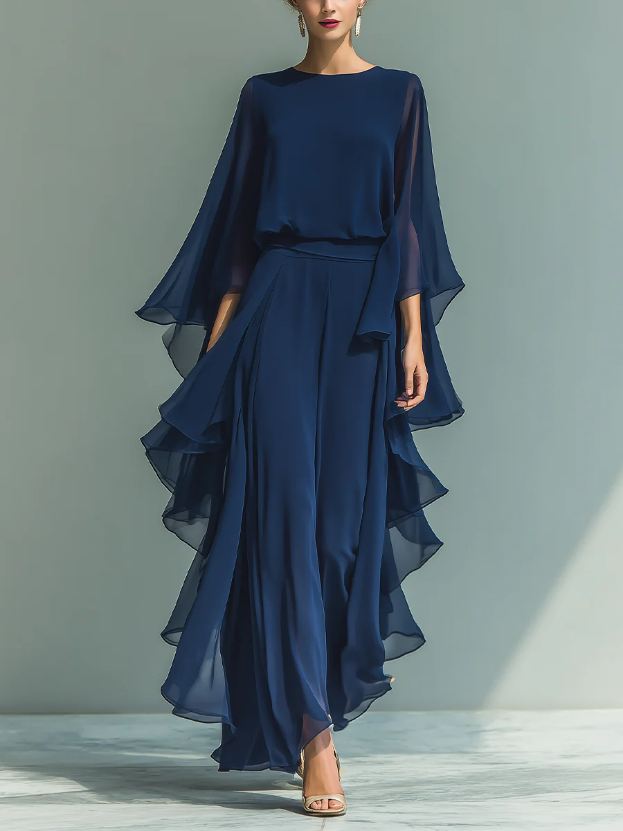 Rosanna | Flowing Cape-Sleeve Two-Piece Set